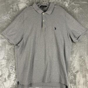 US‎ Polo Assn Mens Performance Pique Polo Shirt Gray Short Sleeve Big Tall 2XL